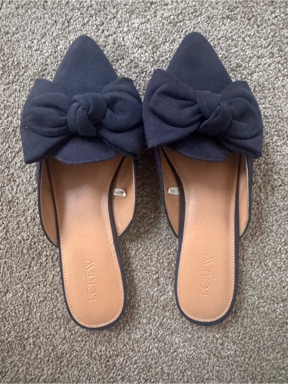 J. Crew Navy Bow Pointed-Toe Mules